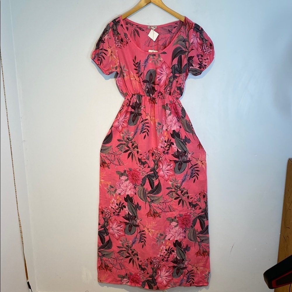 Marisa & Marie 100% linen puff sleeve maxi dress floral size small NWT - Picture 5 of 14